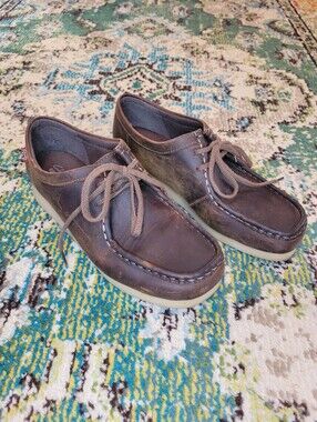 Clarks Collection Wallabee Brown Leather Lace Up Comfort Shoes, Sizs Womens 11